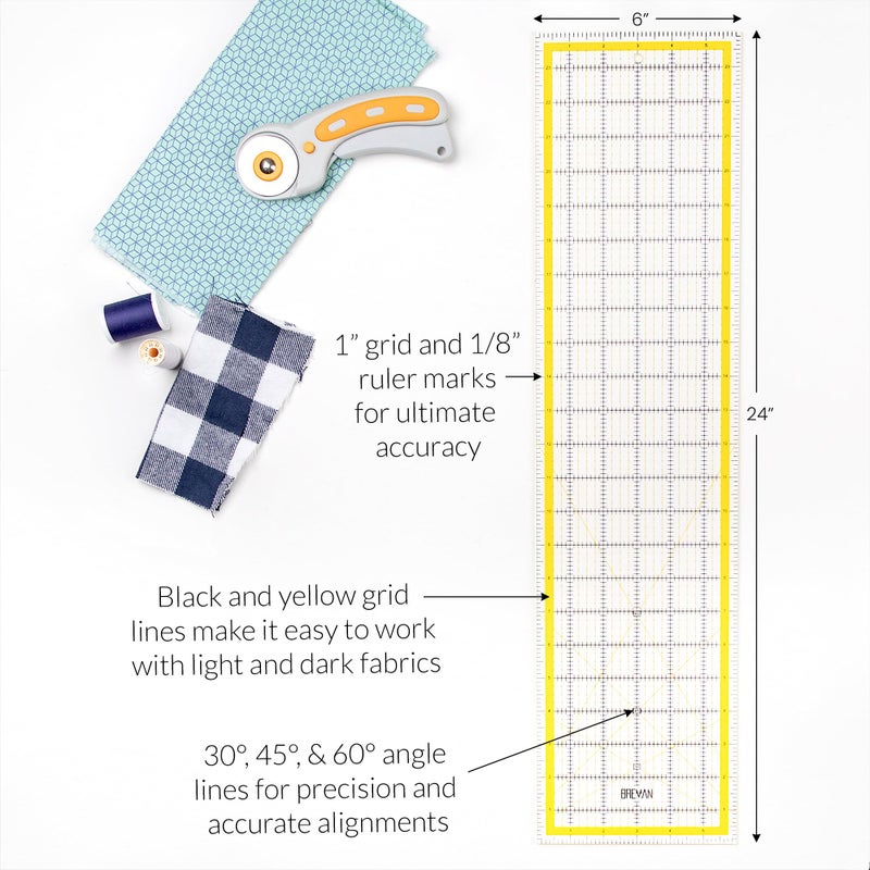 Breman Precision Quilting Rulers â€“ 6x24 Inch Clear Acrylic Rulers for Quilting and Sewing â€“ Laser-Cut Edge, Easy-Read Grid Lines, Angled Markers â€“ Fabric Guide for Left & Right-Handed Users - Image 3